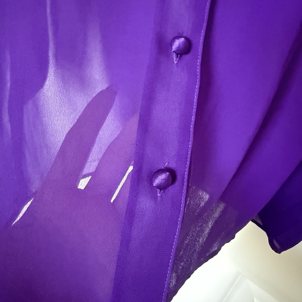 Purple Satin PJ Set Sheer Button Down Top - Picture 11 of 11
